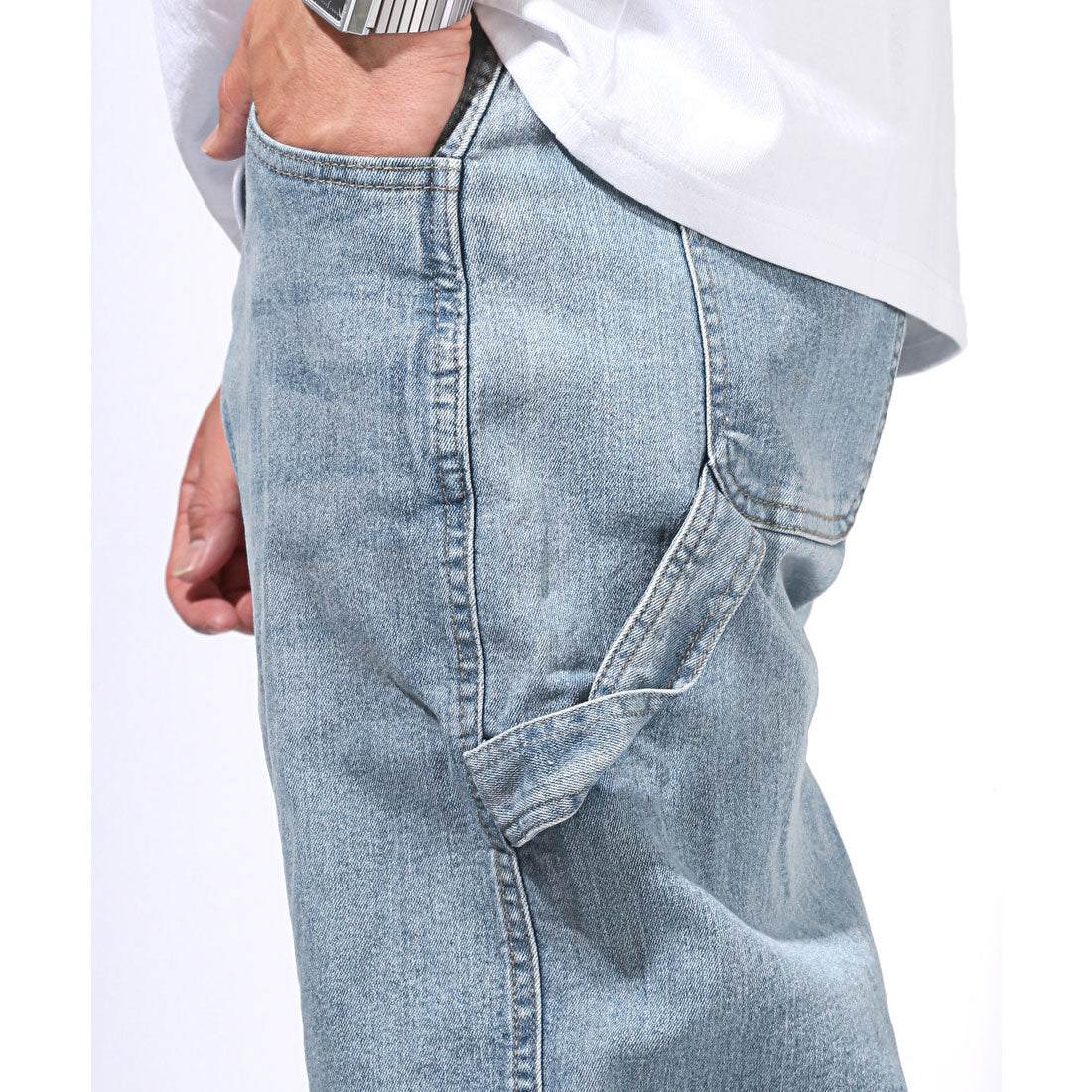 ラグスタイル LUXSTYLE ワイドペインターストレッチデニムパンツ/ワイドパンツ メンズ ワークパンツ ストレッチデニム ユニセックス ワークテイスト ハンマーループ （インディゴ） インディゴ