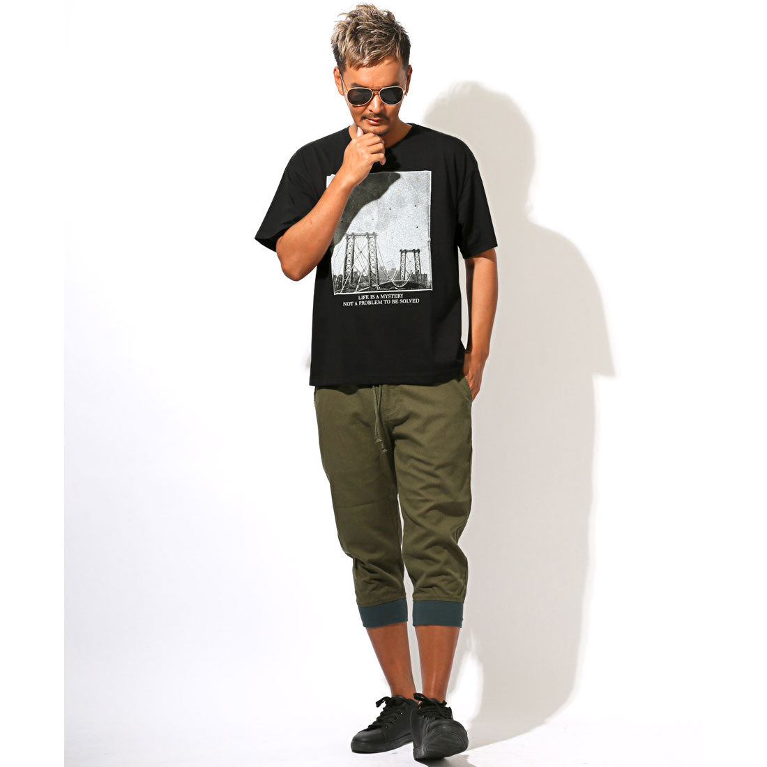 ラグスタイル LUXSTYLE メタルラインストーンフォトプリント半袖Tシャツ/トップス クルーネック フォトプリント メタル ラインストーン ニューヨーク NY 写真 風景 （Aブラック） Aブラック