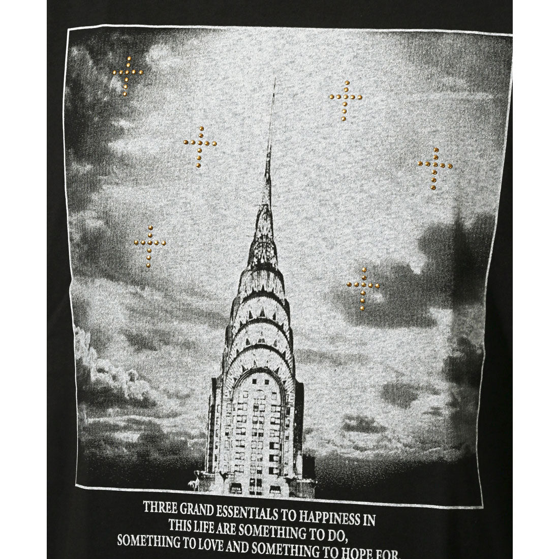 ラグスタイル LUXSTYLE メタルラインストーンフォトプリント半袖Tシャツ/トップス クルーネック フォトプリント メタル ラインストーン ニューヨーク NY 写真 風景 （Aブラック） Aブラック