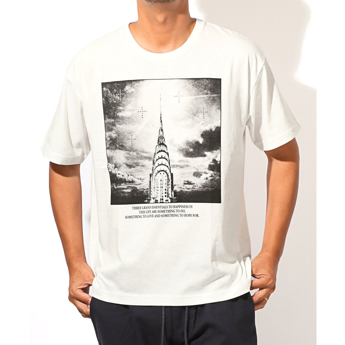 ラグスタイル LUXSTYLE メタルラインストーンフォトプリント半袖Tシャツ/トップス クルーネック フォトプリント メタル ラインストーン ニューヨーク NY 写真 風景 （Bホワイト） Bホワイト