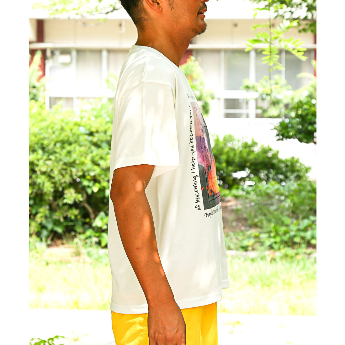 ラグスタイル LUXSTYLE ペイズリー刺繍転写プリント半袖Tシャツ/トップス クルーネック フォトプリント 刺繍 ペイズリー柄 サンセット 夕日 ビーチ リゾート 夏 サマー （Bホワイト） Bホワイト