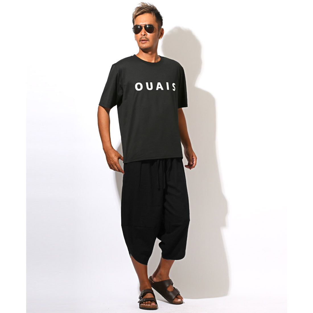 ラグスタイル LUXSTYLE リネンサルエルパンツ/バルーンパンツ ハロンパンツ アラジンパンツ イージーパンツ メンズ 麻 リネン 7分丈 クロップド丈 大きいサイズ （ブラック） ブラック