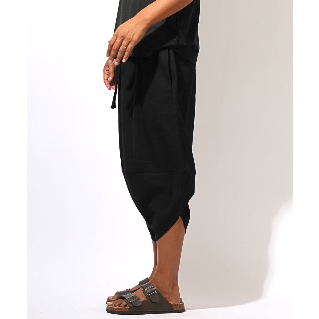 ラグスタイル LUXSTYLE リネンサルエルパンツ/バルーンパンツ ハロンパンツ アラジンパンツ イージーパンツ メンズ 麻 リネン 7分丈 クロップド丈 大きいサイズ （ブラック） ブラック