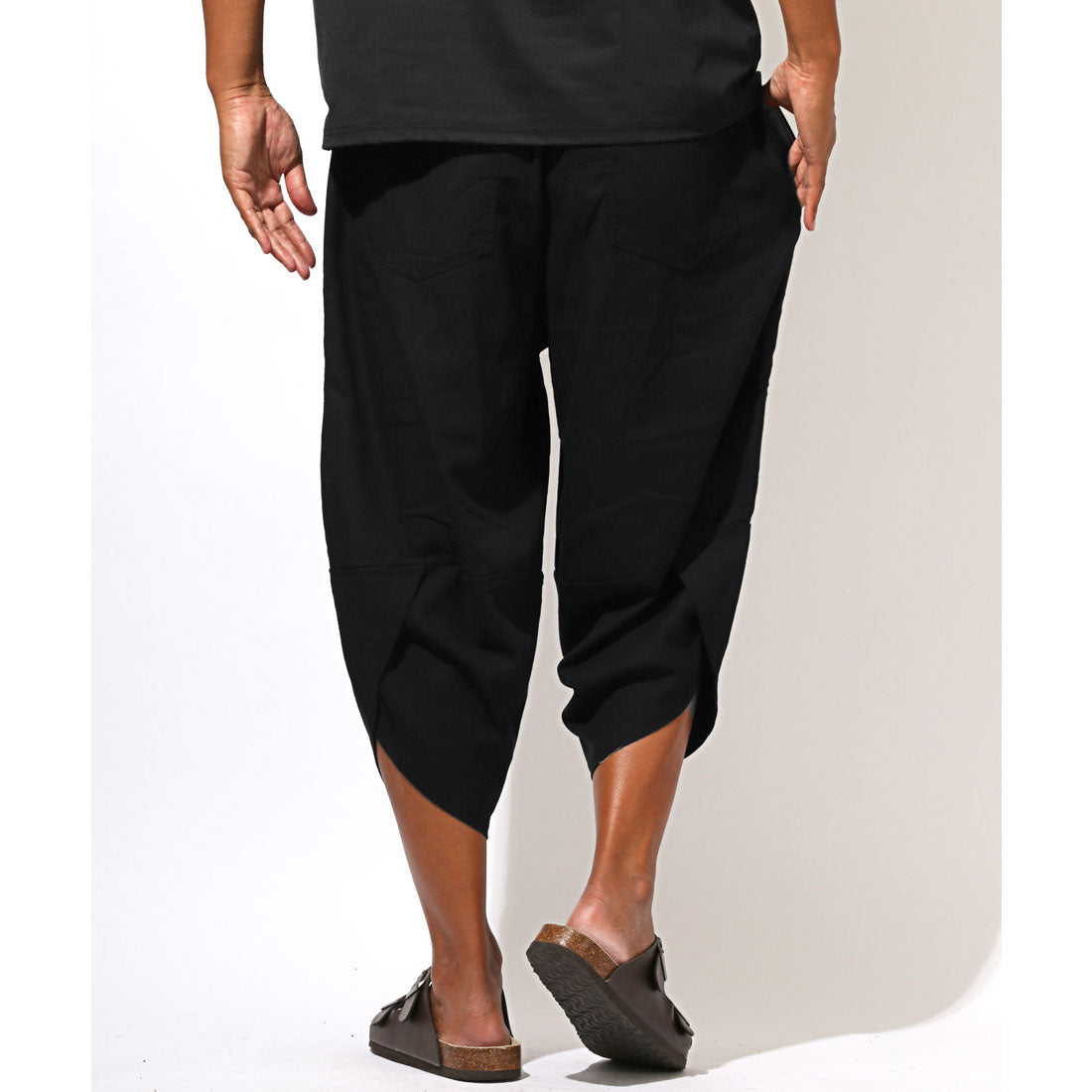 ラグスタイル LUXSTYLE リネンサルエルパンツ/バルーンパンツ ハロンパンツ アラジンパンツ イージーパンツ メンズ 麻 リネン 7分丈 クロップド丈 大きいサイズ （ブラック） ブラック
