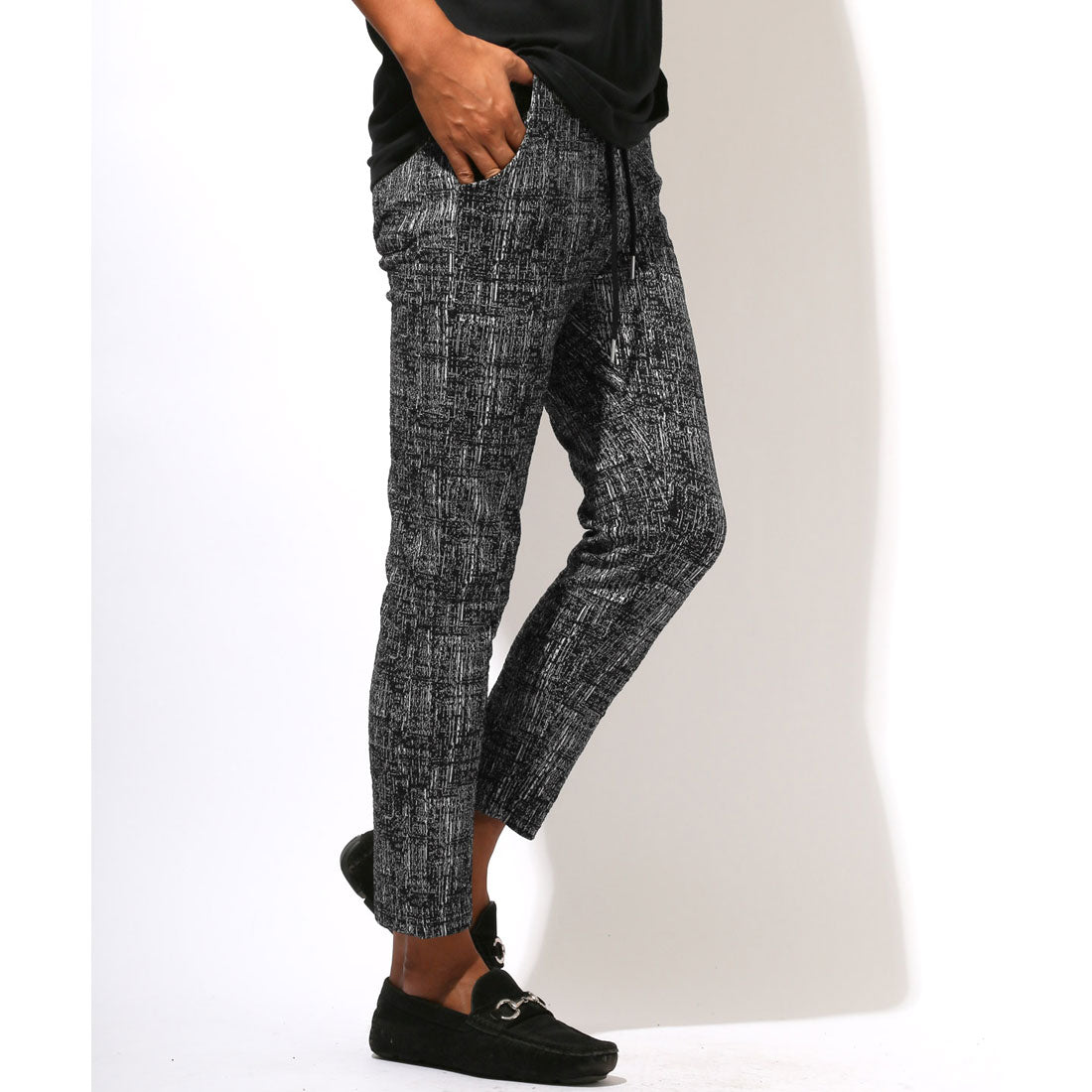 ラグスタイル LUXSTYLE モザイクチェックアンクルパンツ/テーパードパンツ スラックス トラウザー スキニーパンツ ストレッチ 伸縮性 モザイクチェック アンクル丈 （ブラック） ブラック