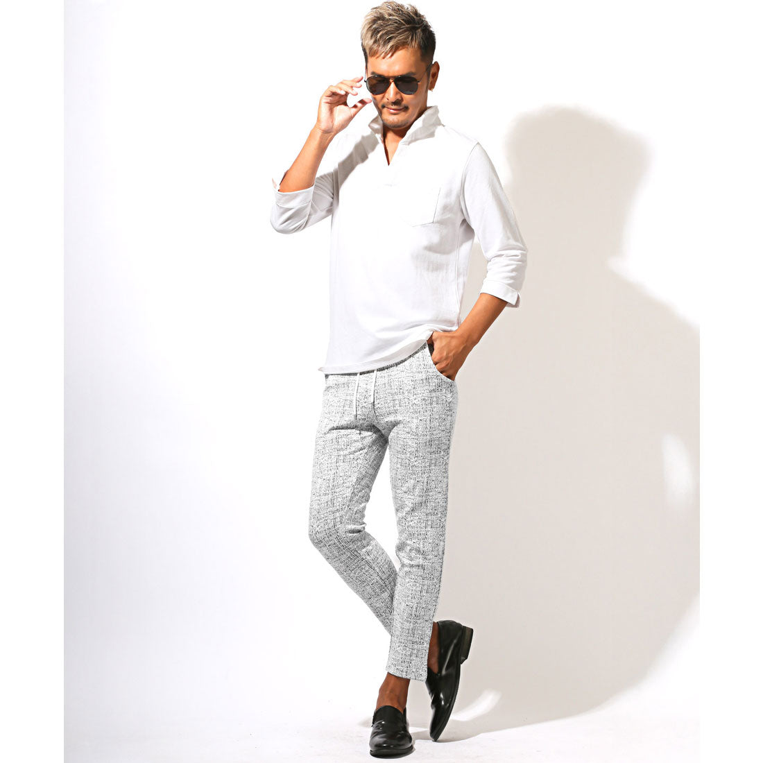 ラグスタイル LUXSTYLE モザイクチェックアンクルパンツ/テーパードパンツ スラックス トラウザー スキニーパンツ ストレッチ 伸縮性 モザイクチェック アンクル丈 （ブラック） ブラック