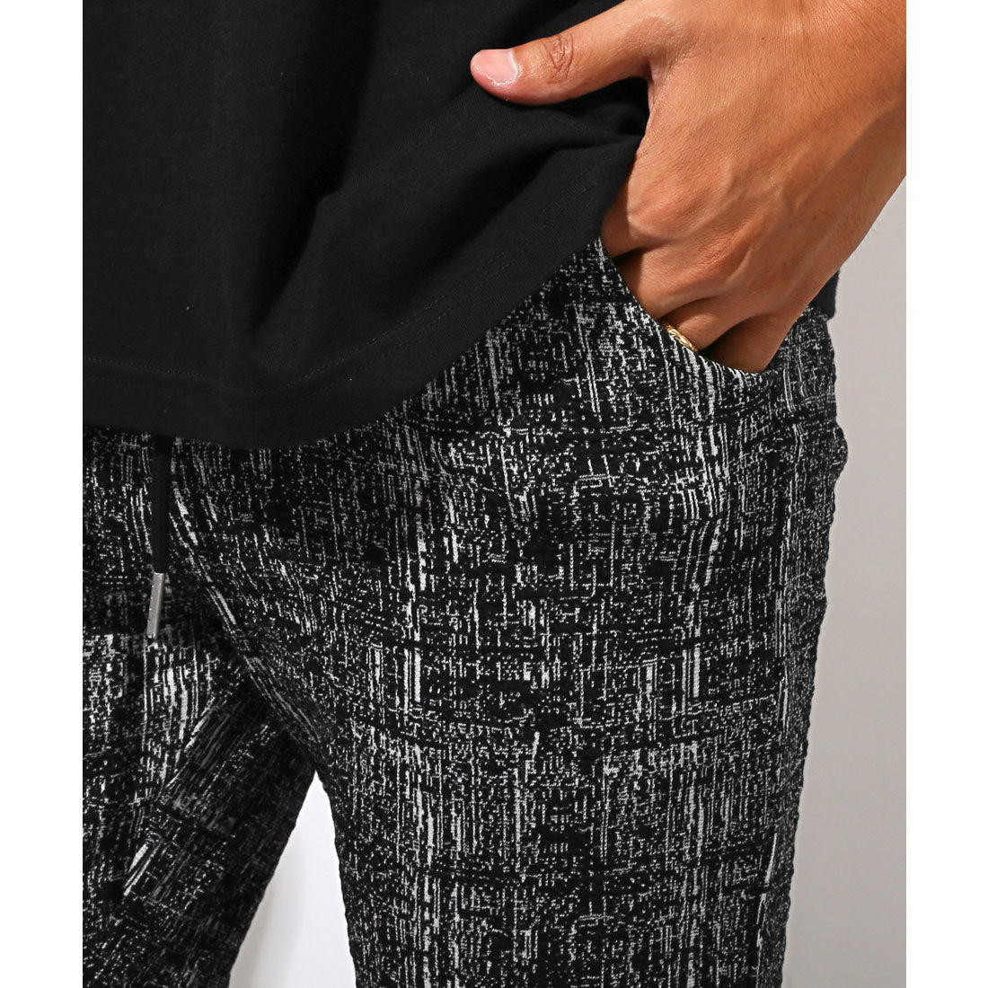 ラグスタイル LUXSTYLE モザイクチェックアンクルパンツ/テーパードパンツ スラックス トラウザー スキニーパンツ ストレッチ 伸縮性 モザイクチェック アンクル丈 （ブラック） ブラック