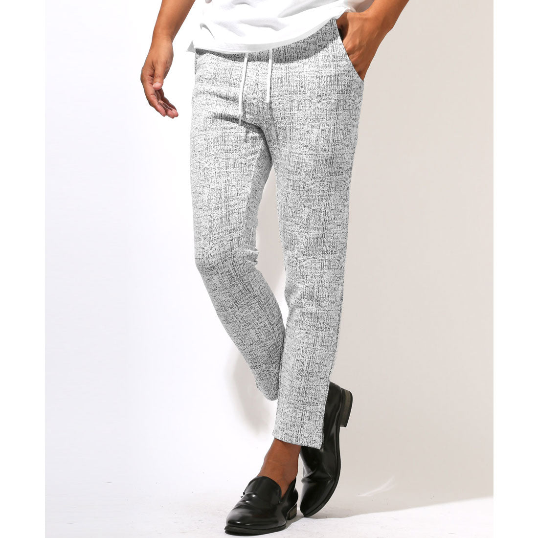 ラグスタイル LUXSTYLE モザイクチェックアンクルパンツ/テーパードパンツ スラックス トラウザー スキニーパンツ ストレッチ 伸縮性 モザイクチェック アンクル丈 （ホワイト） ホワイト