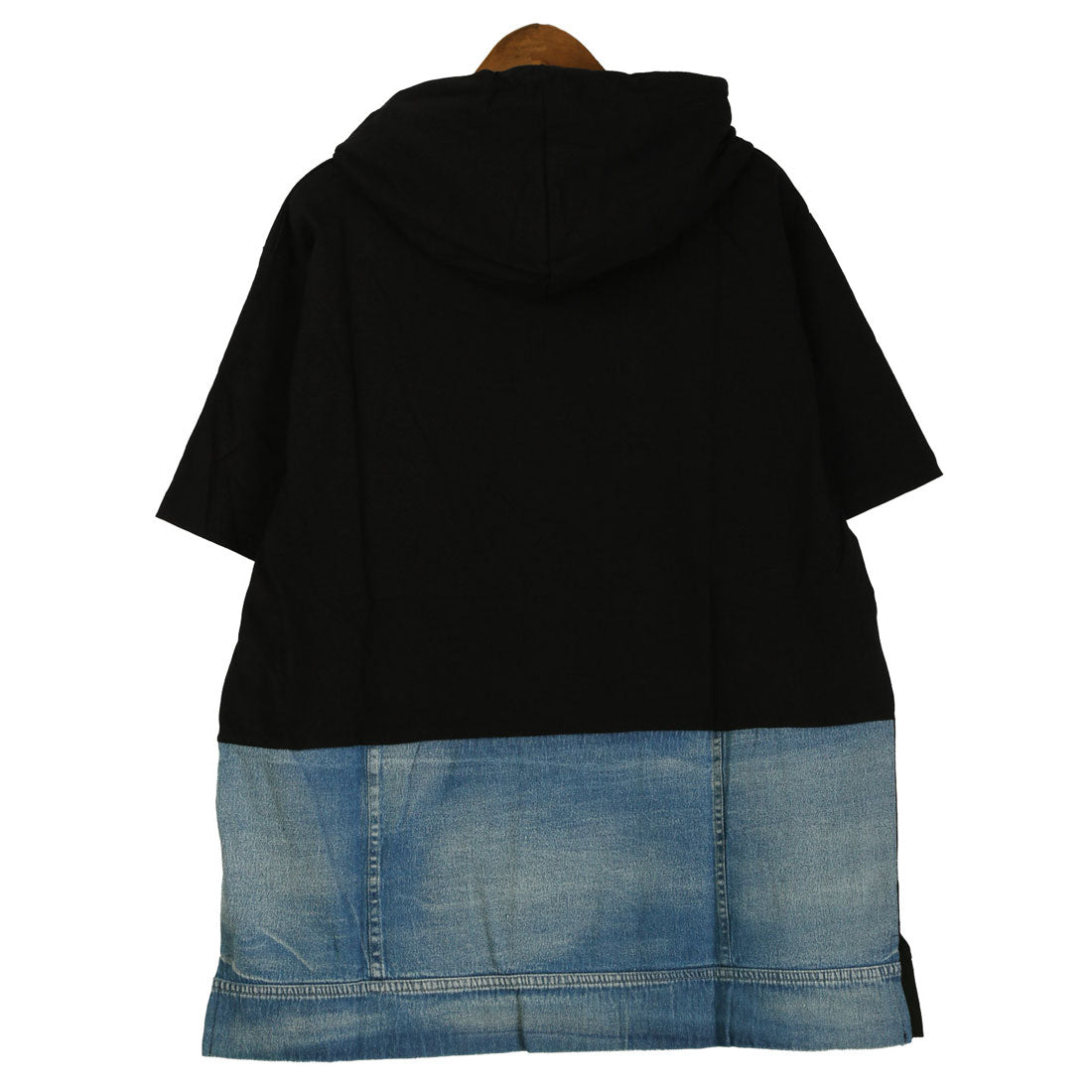 ラグスタイル LUXSTYLE フード付きデニム切替ポケット半袖Tシャツ/フーディ フード付き 蛍光色 ネオンカラー 差し色 刺繍 ロゴ デニム 切替 （ホワイト） ホワイト