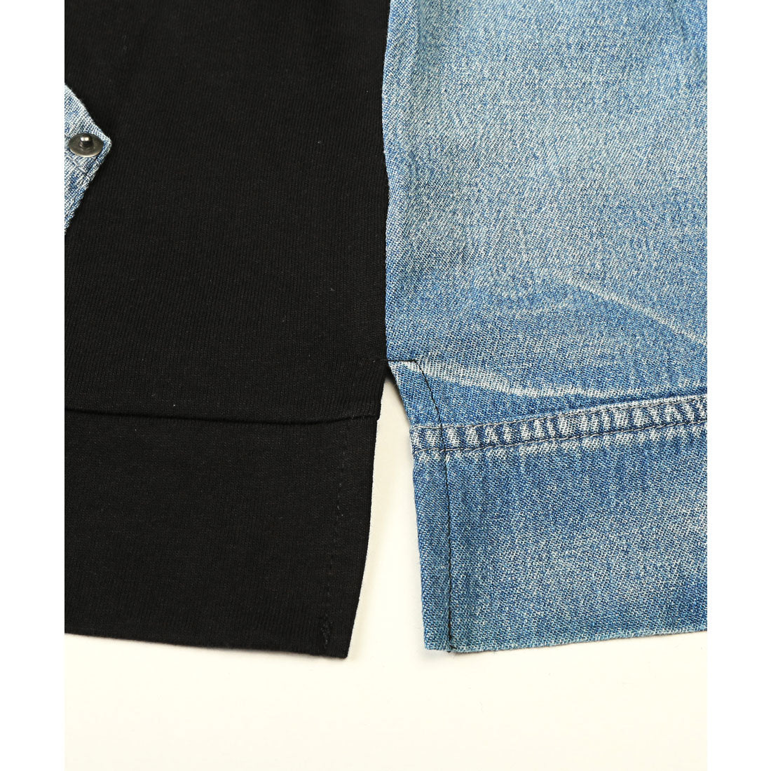 ラグスタイル LUXSTYLE フード付きデニム切替ポケット半袖Tシャツ/フーディ フード付き 蛍光色 ネオンカラー 差し色 刺繍 ロゴ デニム 切替 （ホワイト） ホワイト