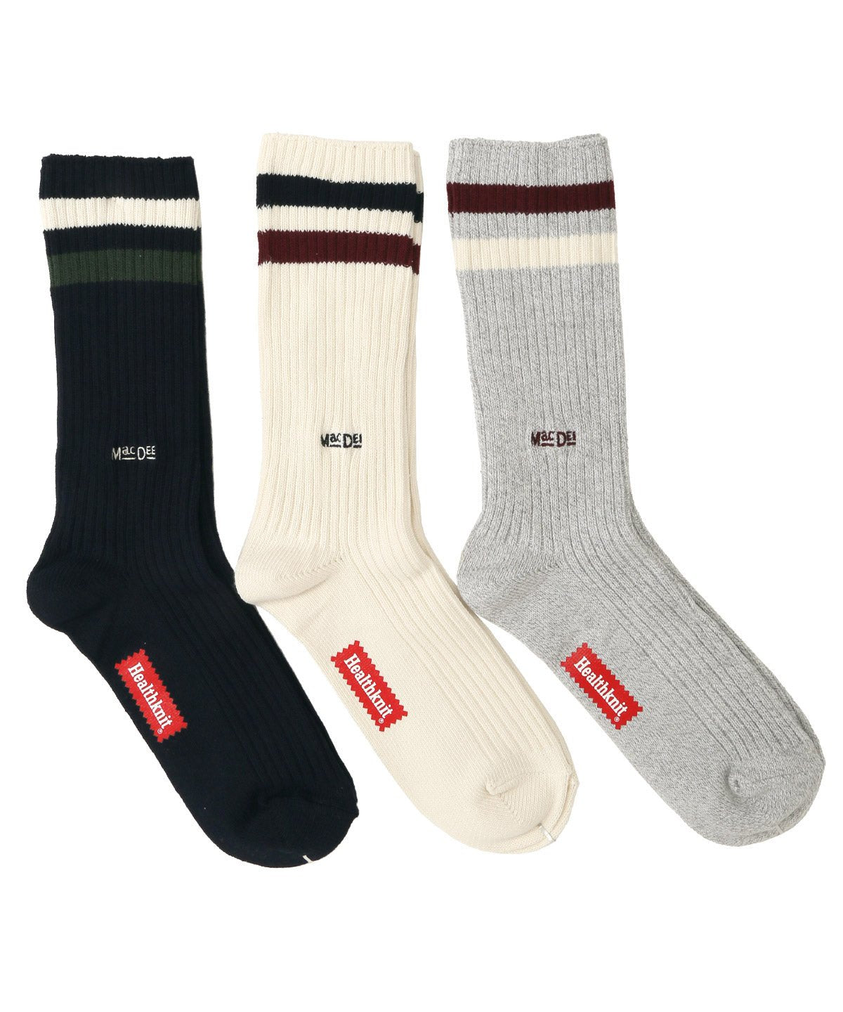 ラグスタイル LUXSTYLE Healthknit(ヘルスニット)ワンポイント刺繍2本ラインクルーソックス3足セット/ソックス ブランド 3足セット ラインソックス クルーソックス ハイソックス  2本 ライン （3足セット） 3足セット