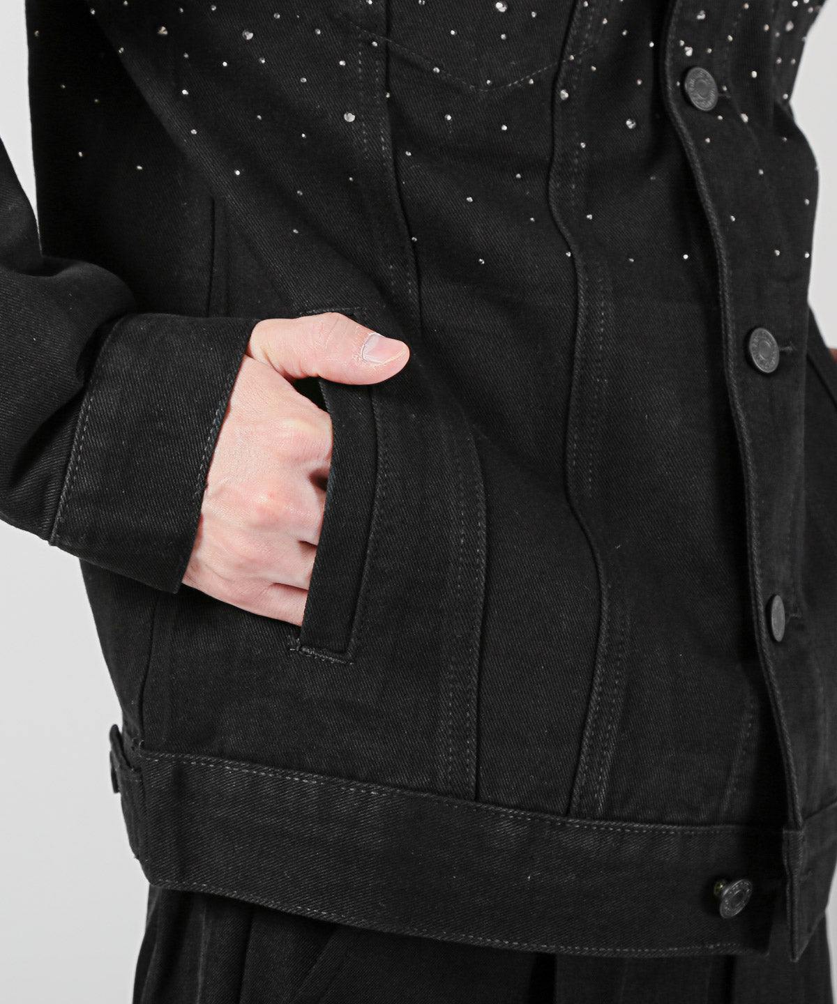 ラグスタイル LUXSTYLE ラインストーングラデーションデニムジャケット/ラインストーン ジーンズジャケット トラッカージャケット キラキラ グリッター おしゃれ （ブラック） ブラック