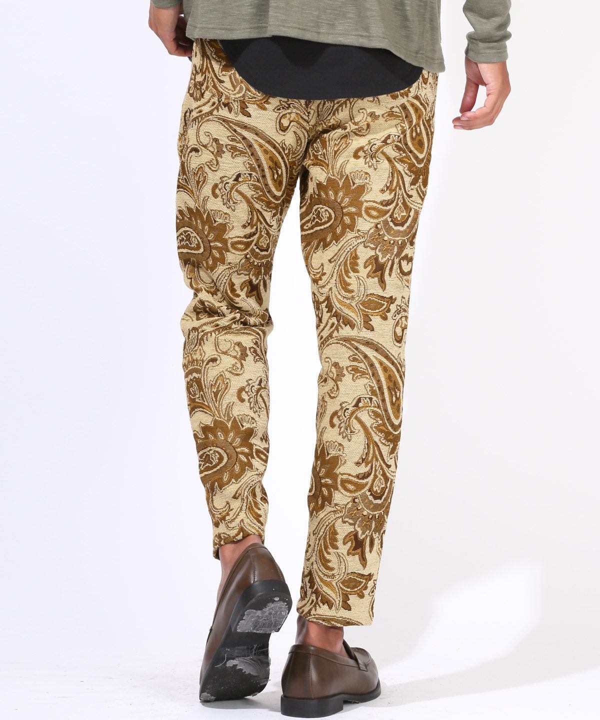 ラグスタイル LUXSTYLE ゴブラン織りペイズリー柄イージーパンツ/イージーパンツ ボトムス ペイズリー柄 ゴブラン織り フラワー 花柄 ウエストゴム 総柄 おしゃれ （ベージュ） ベージュ