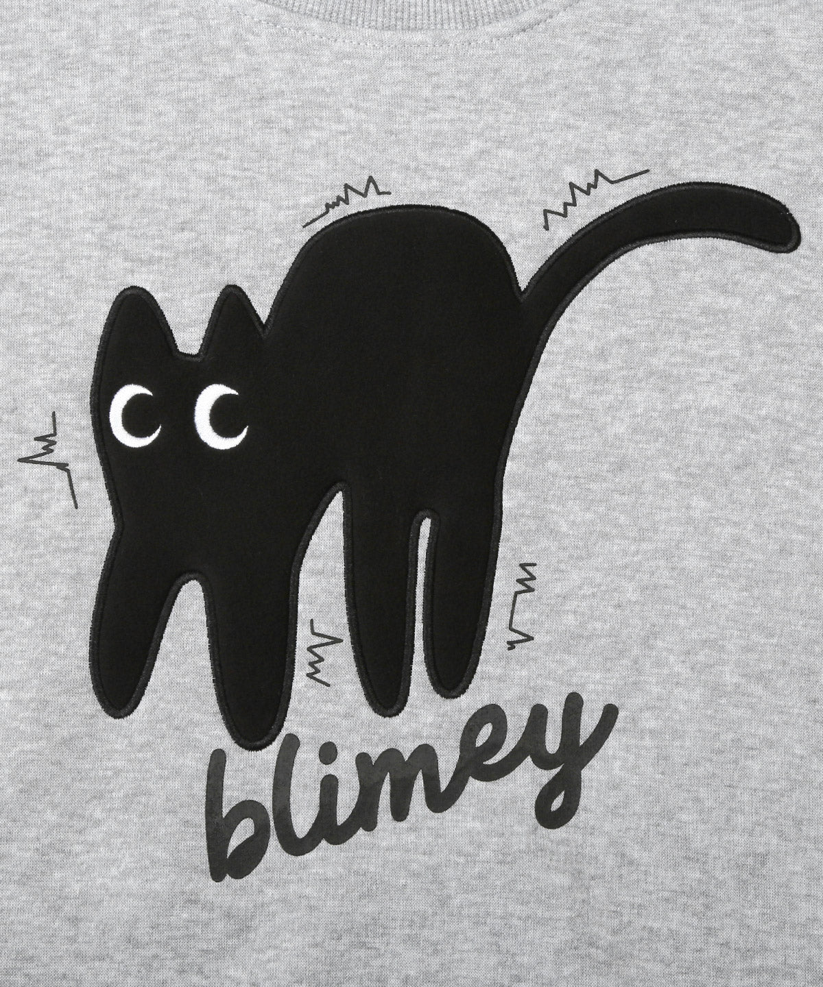 ラグスタイル LUXSTYLE 黒猫アップリケ裏起毛スウェット/暖か 裏起毛 オーバーサイズ ゆったり ネコ 猫 アップリケ ロゴ プリント キャラクター 防寒 丸首 （グレー） グレー