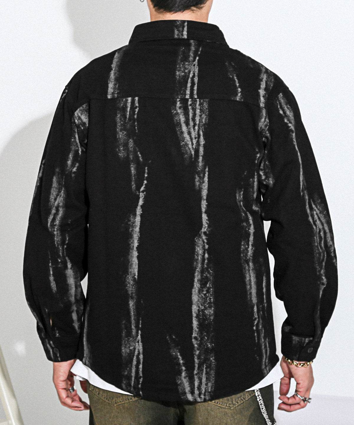 ラグスタイル LUXSTYLE グランジペイント加工ブラックデニムシャツ/デニムシャツ カジュアルシャツ メンズ 長袖 綿100％ コットン レギュラーカラー 羽織り グランジ加工 （ブルー） ブルー