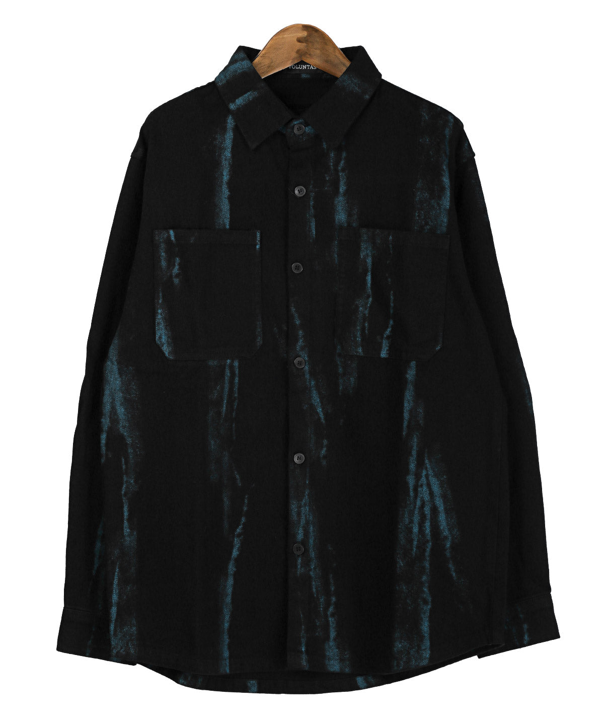 ラグスタイル LUXSTYLE グランジペイント加工ブラックデニムシャツ/デニムシャツ カジュアルシャツ メンズ 長袖 綿100％ コットン レギュラーカラー 羽織り グランジ加工 （ブルー） ブルー