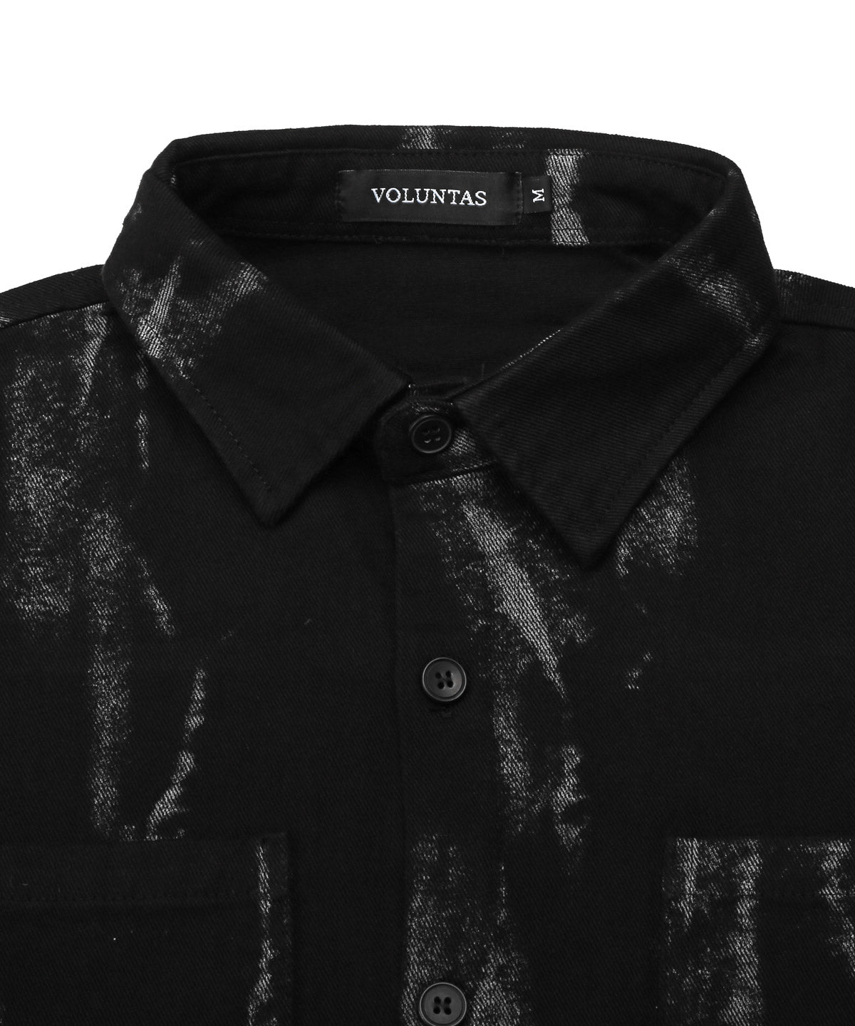 ラグスタイル LUXSTYLE グランジペイント加工ブラックデニムシャツ/デニムシャツ カジュアルシャツ メンズ 長袖 綿100％ コットン レギュラーカラー 羽織り グランジ加工 （ブルー） ブルー