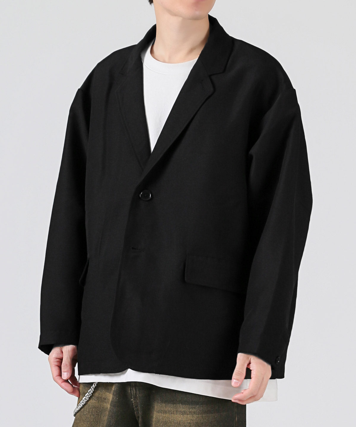 ラグスタイル LUXSTYLE ポリエステルツイルテーラードジャケット/ジャケット メンズジャケット シングル 2B  オーバーサイズ 大きいサイズ ビッグシルエット （ブラック） ブラック