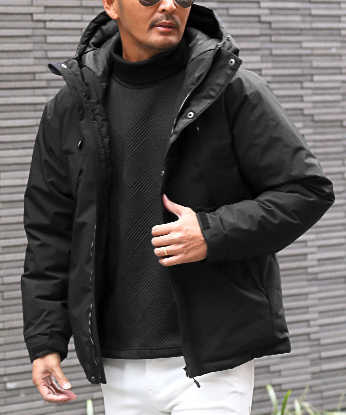 ラグスタイル LUXSTYLE 光沢ロゴプリント中綿マウンテンパーカー/アウター フェイクダウン 暖か あったか 撥水 防風 防寒 ロゴ プリント 厚手 大きいサイズ フード付き （ブラック） ブラック