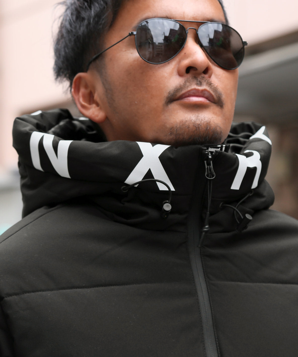 ラグスタイル LUXSTYLE フードロゴプリント中綿ブルゾン/フェイクダウン 暖か あったか 撥水 防風 フード付き ロゴ プリント 大きいサイズ 厚手 （ホワイト） ホワイト