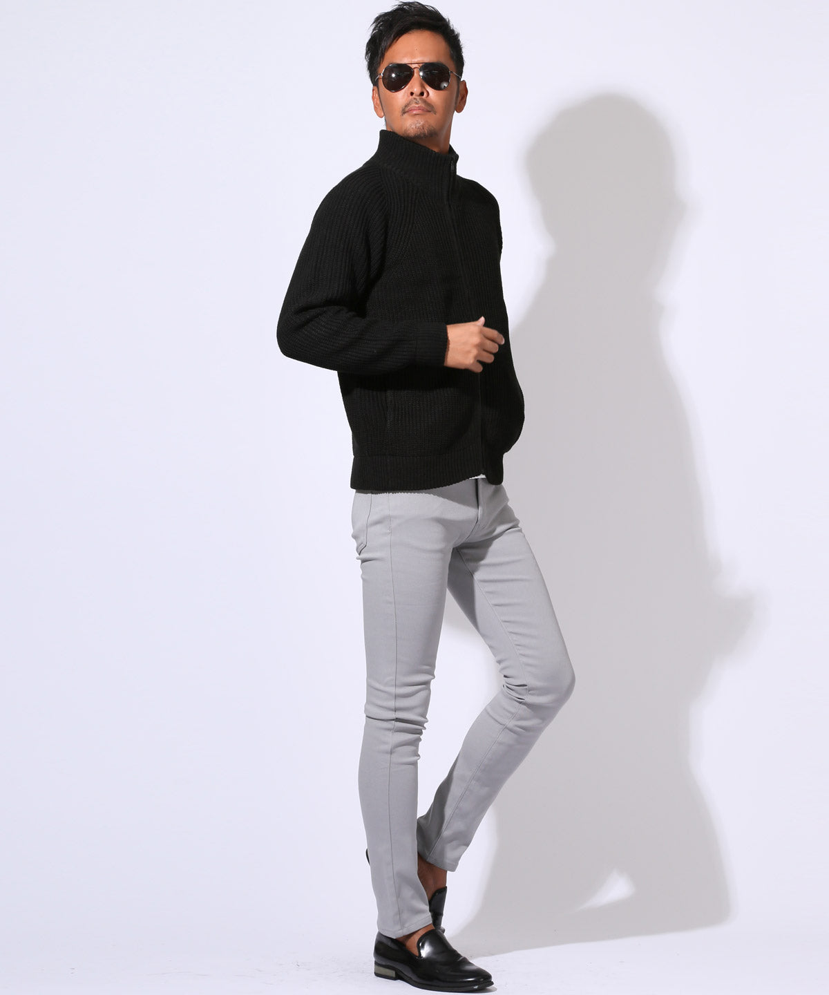 ラグスタイル LUXSTYLE 畦編みニットカーディガン/カーデ 畦編み 片畦 スタンドネック 長袖 無地 杢 ミックス アクリル100％ ボタン 暖か あったか おしゃれ （ベージュミックス） ベージュミックス