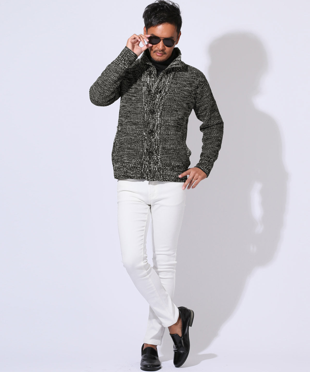 ラグスタイル LUXSTYLE 畦編みニットカーディガン/カーデ 畦編み 片畦 スタンドネック 長袖 無地 杢 ミックス アクリル100％ ボタン 暖か あったか おしゃれ （ベージュミックス） ベージュミックス