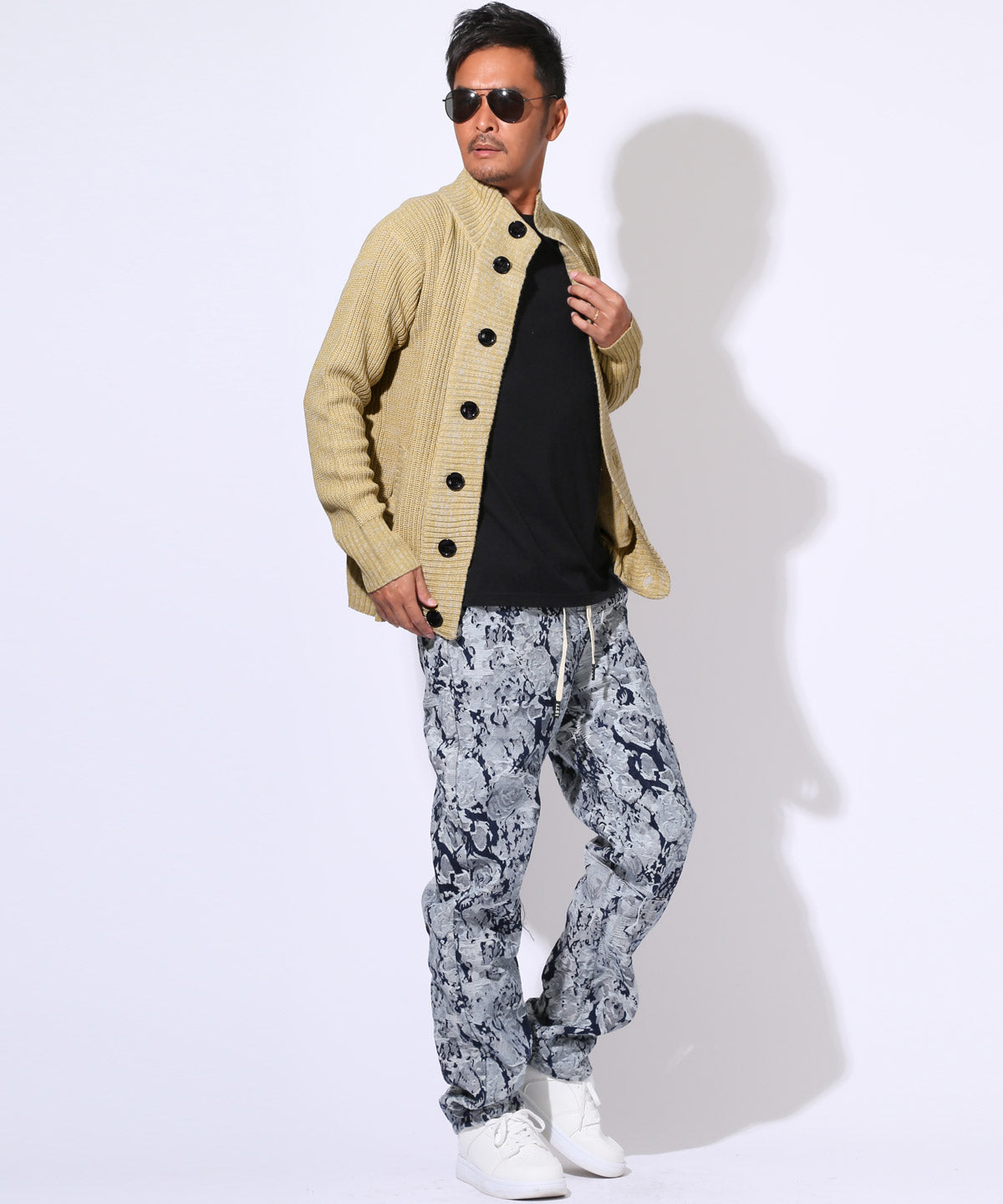 ラグスタイル LUXSTYLE 畦編みニットカーディガン/カーデ 畦編み 片畦 スタンドネック 長袖 無地 杢 ミックス アクリル100％ ボタン 暖か あったか おしゃれ （ベージュミックス） ベージュミックス