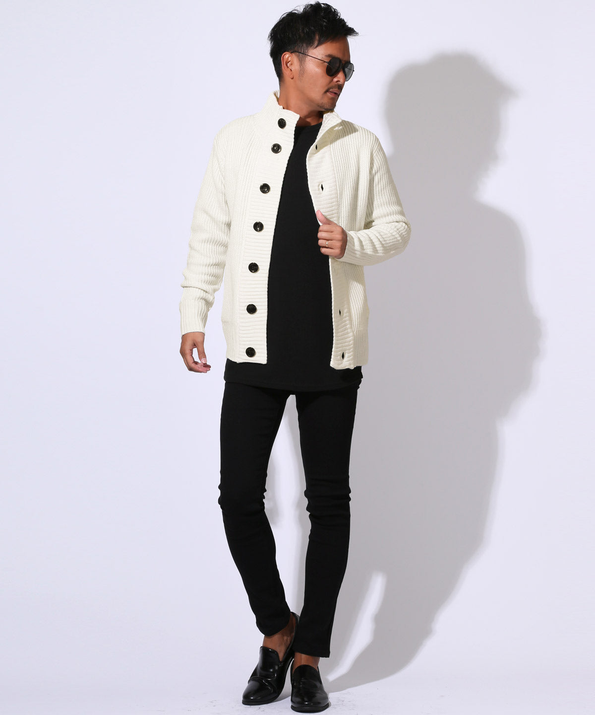 ラグスタイル LUXSTYLE 畦編みニットカーディガン/カーデ 畦編み 片畦 スタンドネック 長袖 無地 杢 ミックス アクリル100％ ボタン 暖か あったか おしゃれ （ベージュミックス） ベージュミックス