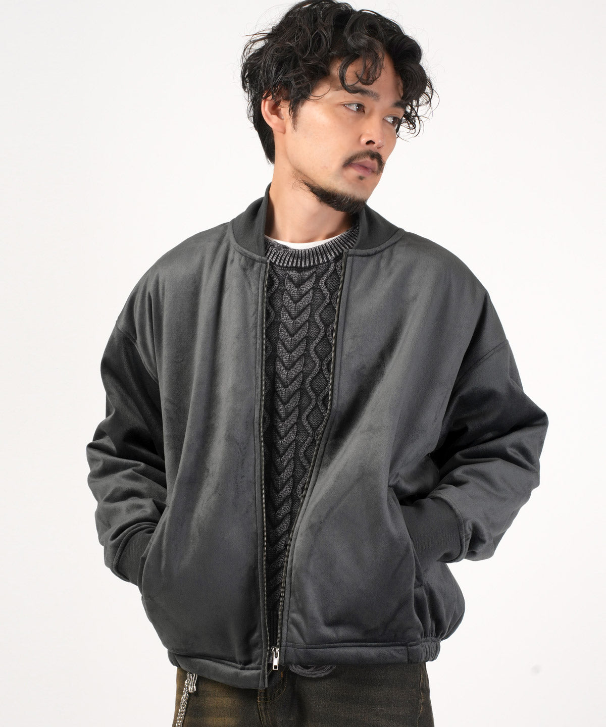 ラグスタイル LUXSTYLE ベロア裏シャギーボンディングブルゾン/裏ボア ボンディング ボアブルゾン ボアジャケット あったか 暖 防寒 MA-1 軽い 軽量 （ブラック） ブラック