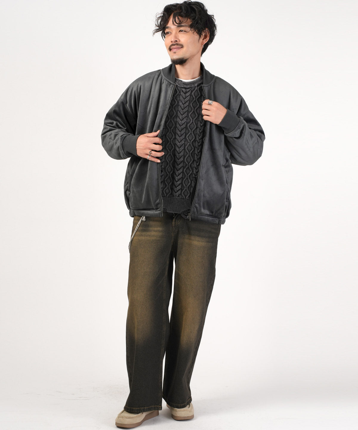 ラグスタイル LUXSTYLE ベロア裏シャギーボンディングブルゾン/裏ボア ボンディング ボアブルゾン ボアジャケット あったか 暖 防寒 MA-1 軽い 軽量 （ブラック） ブラック