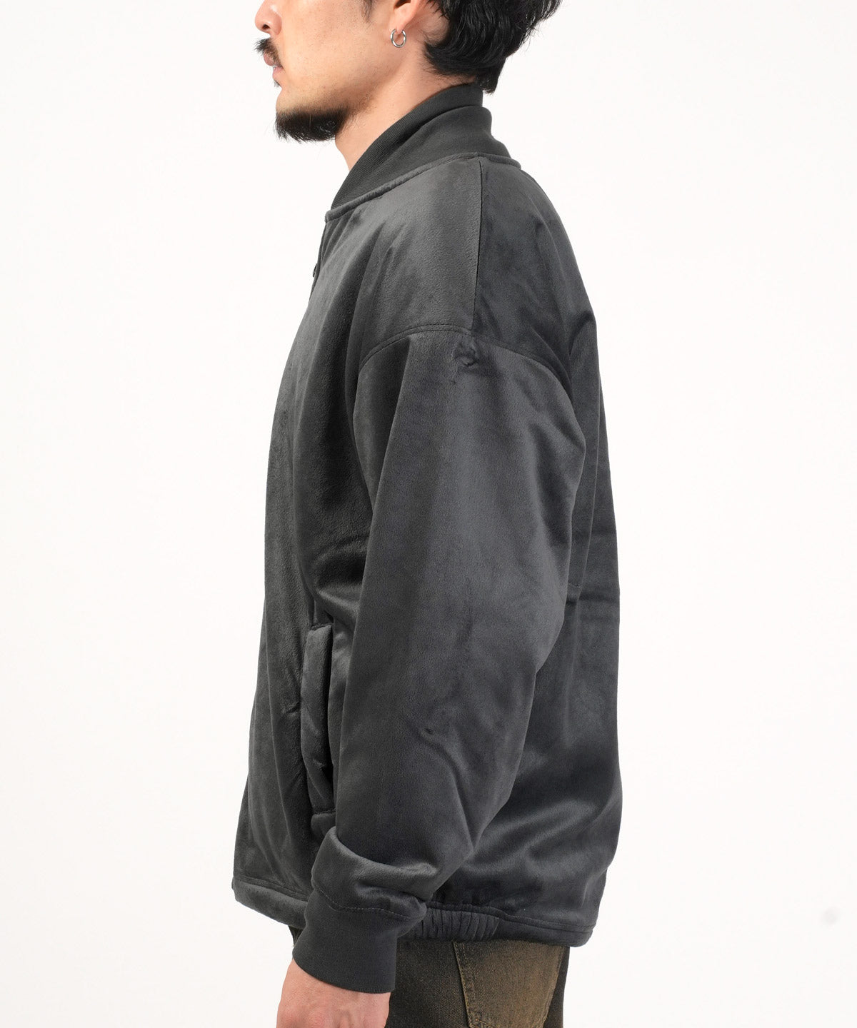 ラグスタイル LUXSTYLE ベロア裏シャギーボンディングブルゾン/裏ボア ボンディング ボアブルゾン ボアジャケット あったか 暖 防寒 MA-1 軽い 軽量 （ブラック） ブラック