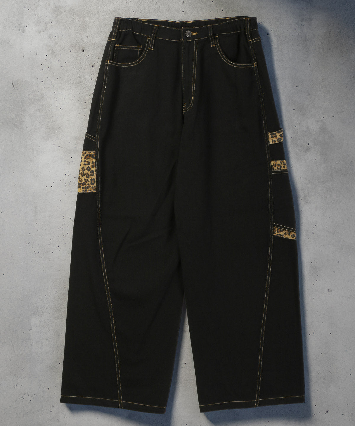 ラグスタイル LUXSTYLE ポケットヒョウ柄切替カーブパンツ/ワークパンツ バレルパンツ レオパード ヒョウ柄 太め ワイド ウエストゴム 綿100％ （ホワイト） ホワイト