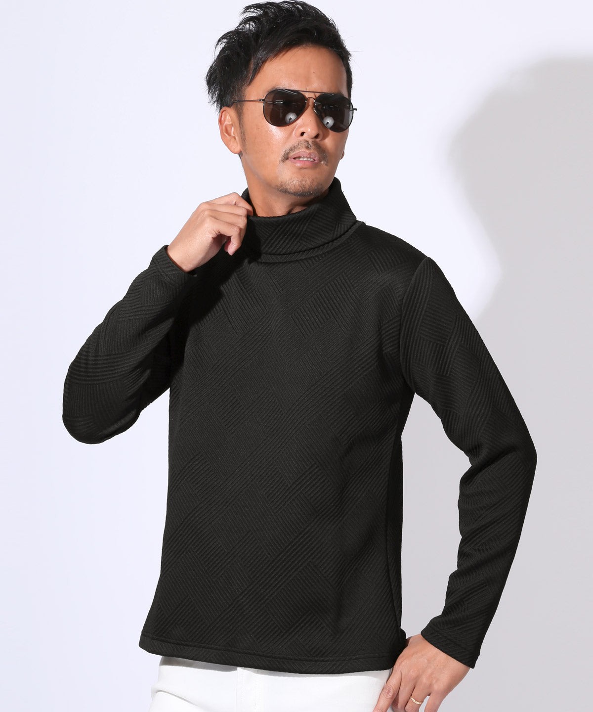 ラグスタイル LUXSTYLE 幾何学キルトタートルネックロンT/トップス 幾何学 模様 総柄 無地 キルト キルティング シンプル きれいめ （ホワイト） ホワイト