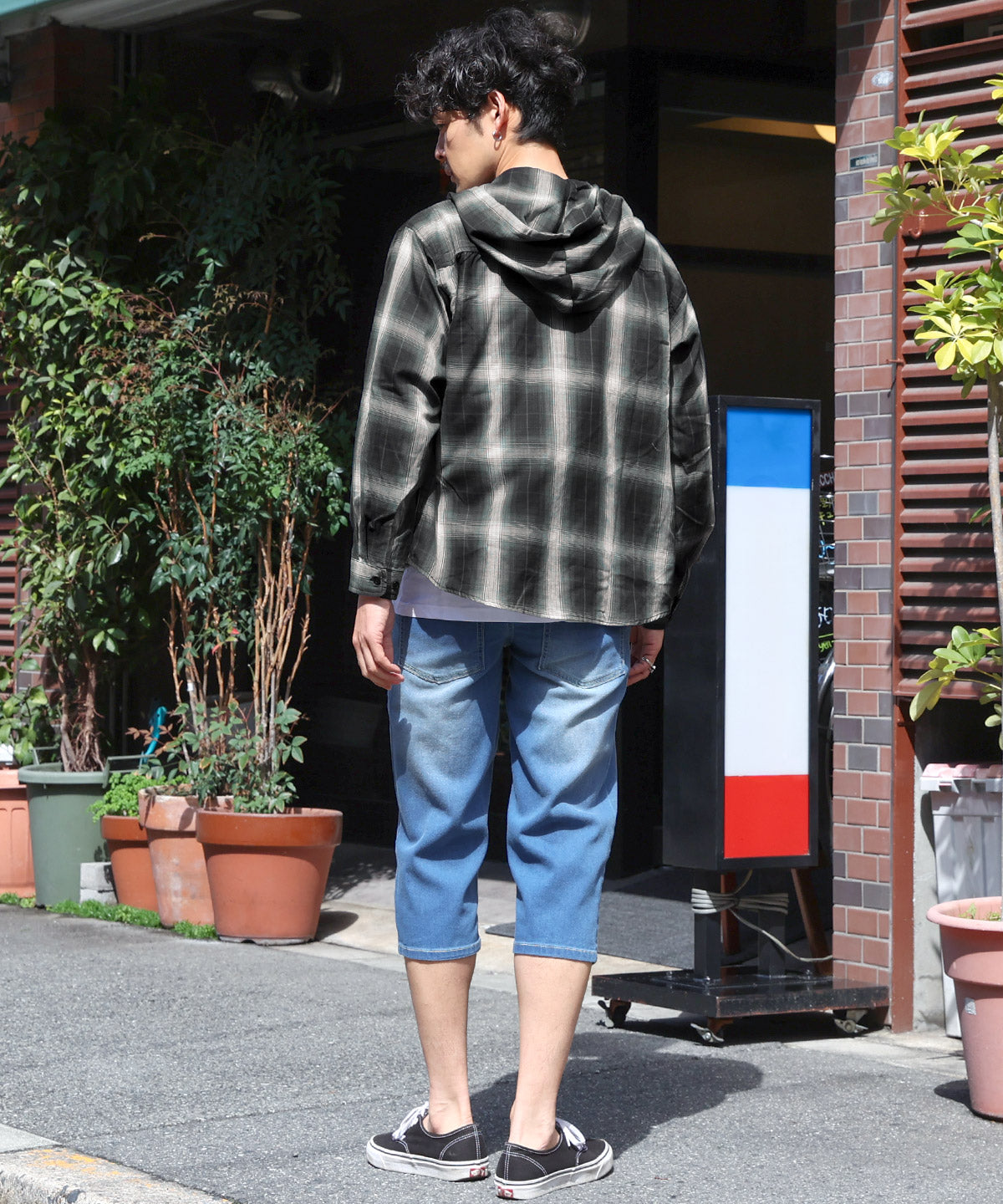 ラグスタイル LUXSTYLE 先染め長袖フード付きシャツ/チェックシャツ ストライプシャツ 総柄 羽織り カジュアル おしゃれ （チェック） チェック