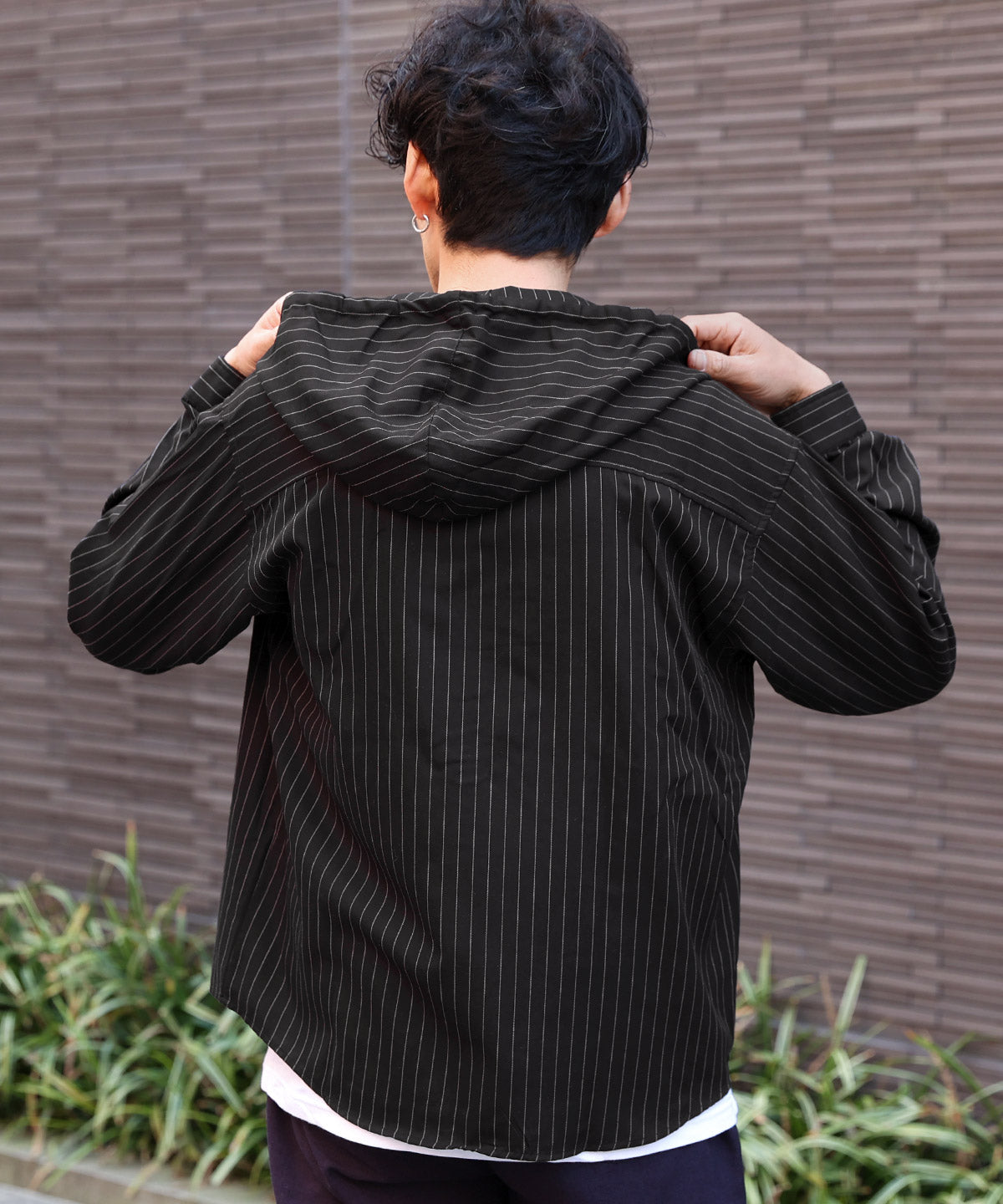 ラグスタイル LUXSTYLE 先染め長袖フード付きシャツ/チェックシャツ ストライプシャツ 総柄 羽織り カジュアル おしゃれ （チェック） チェック