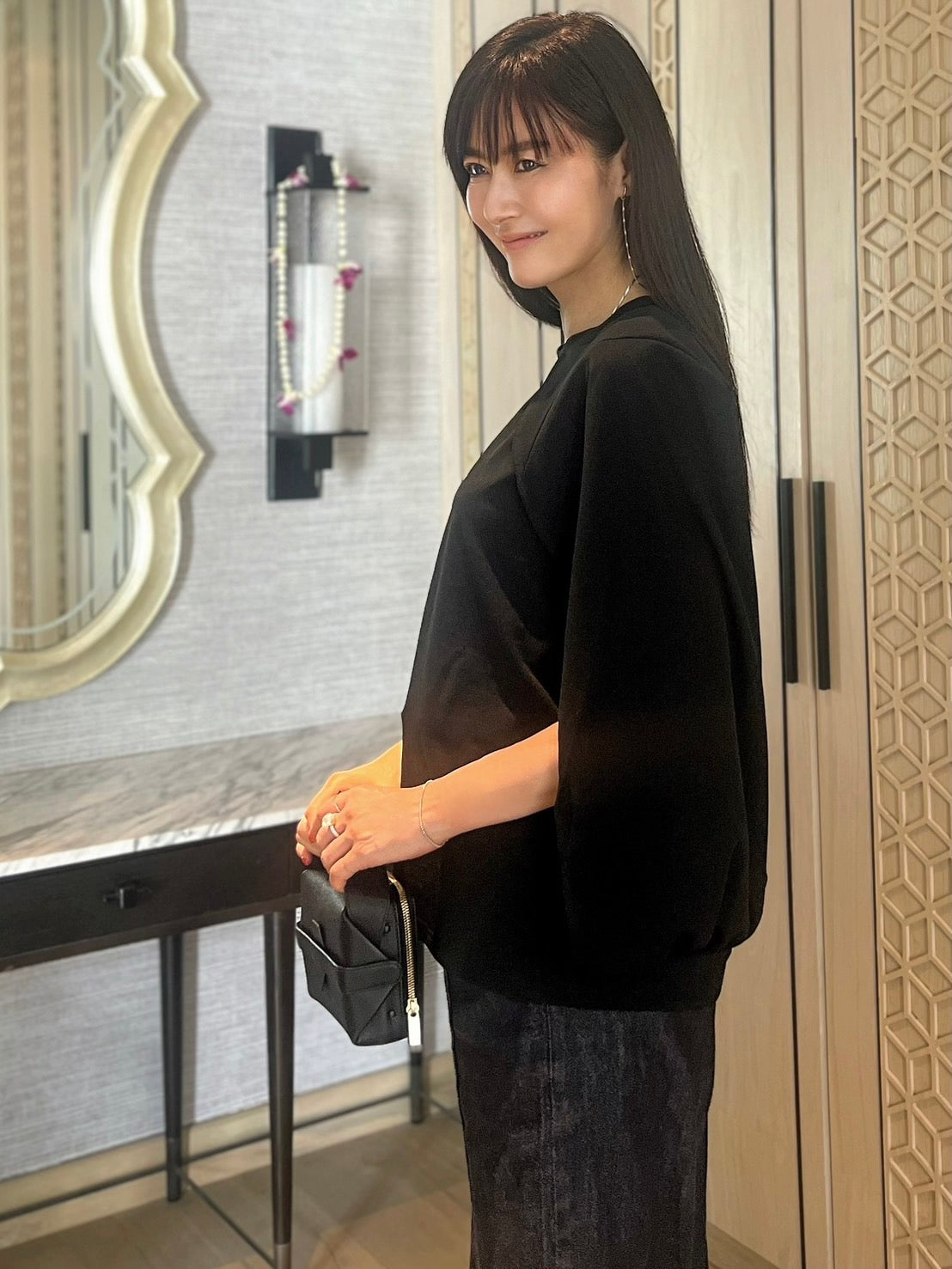 ルルコンフィー lulucomfy ≪原志保≫【UV/接触冷感/イージーケア/洗える】着心地、体型カバーを叶えるケープマントプルオーバー (黒) ブラック