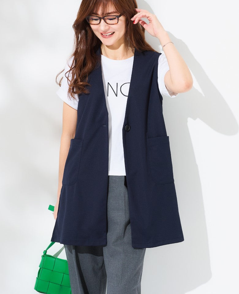 ルルコンフィー lulucomfy ≪原志保≫【UV/接触冷感/吸汗速乾/洗える】お洒落見え＆快適を叶える、ベーシックな万能ベスト(ダークネイビー) ダークネイビー