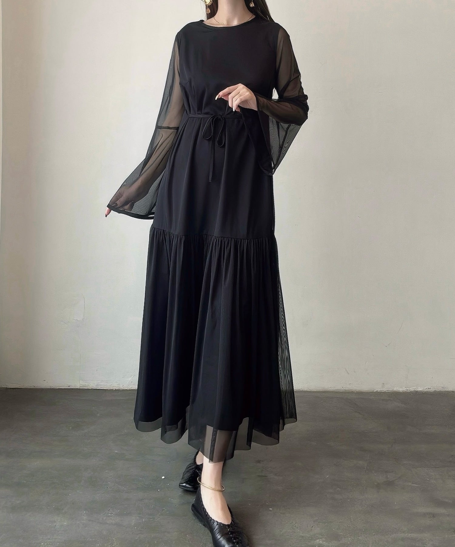 Mail Meiru Meiru Chiffon Flare Sleeve Dress