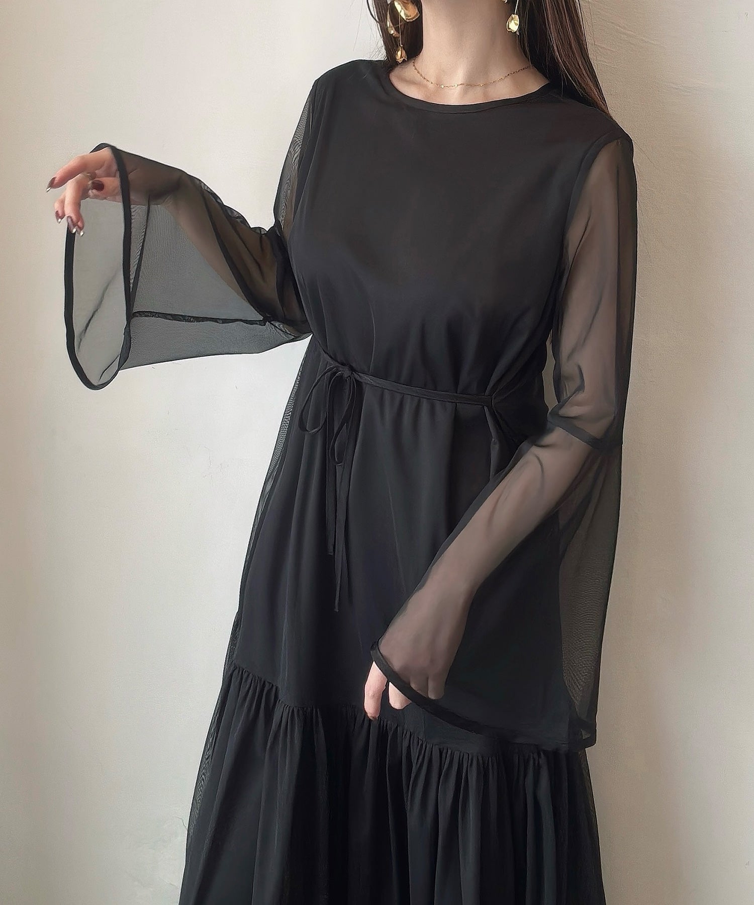 Mail Meiru Meiru Chiffon Flare Sleeve Dress