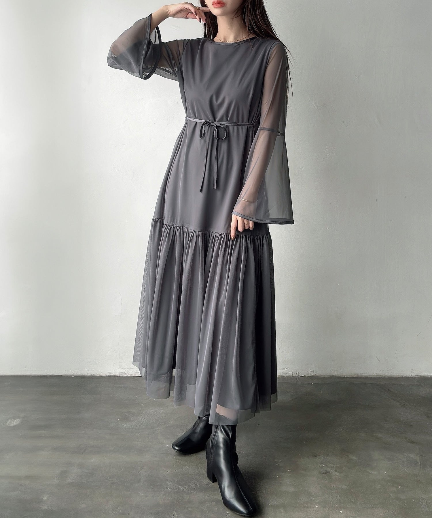 Mail Meiru Meiru Chiffon Flare Sleeve Dress