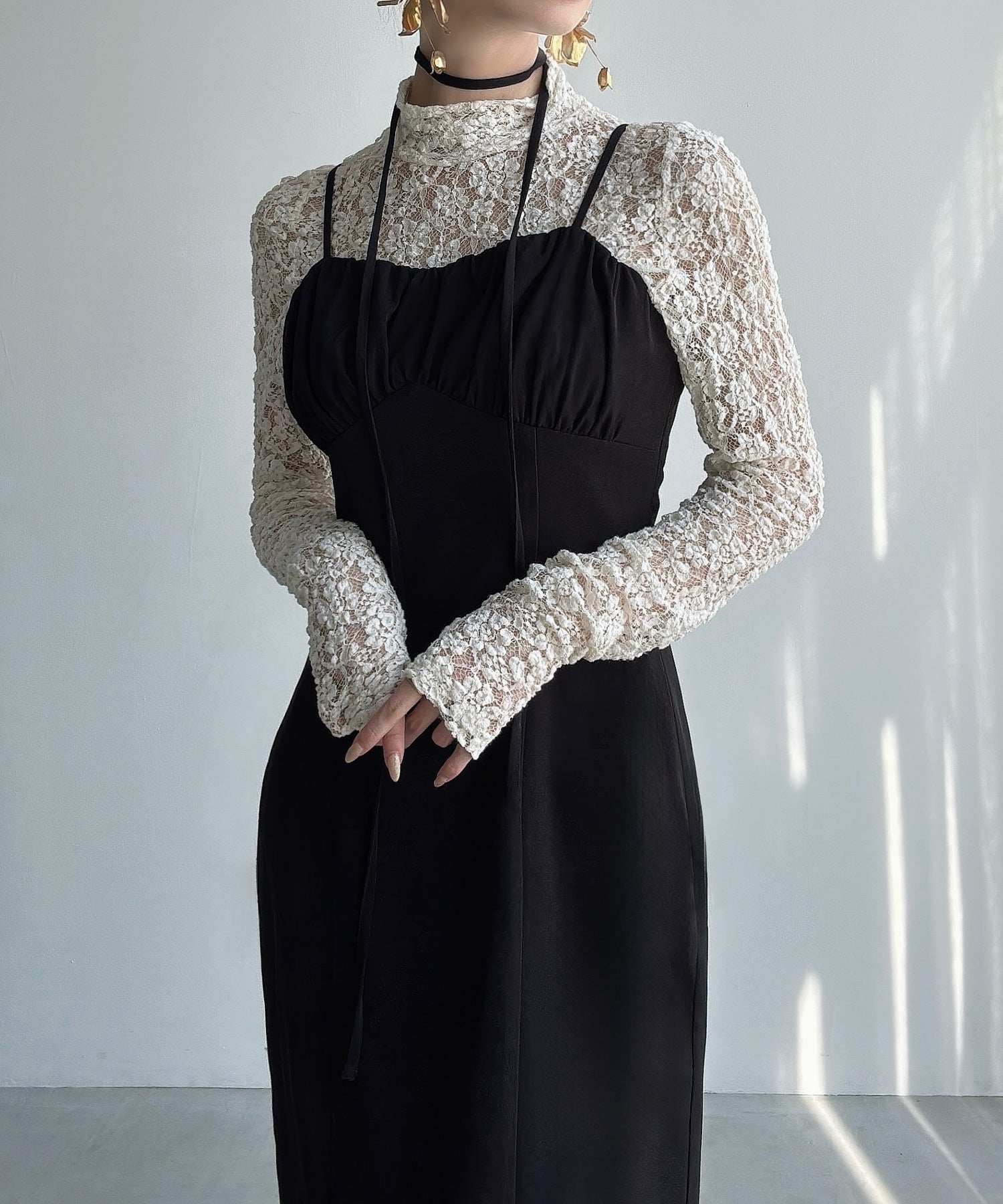 メイル Meiru Meiru ギャザーデザインIラインキャミワンピース(薄手) （ブラック） ブラック