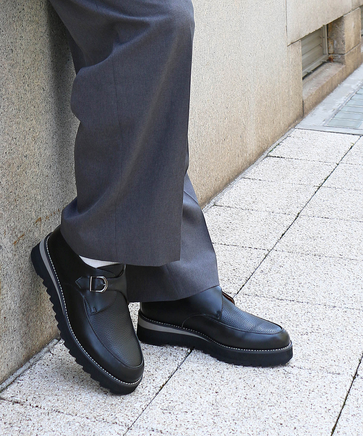ミッドランドフットウェアーズ Midland Footwears レザー ハイソール シャーク シングルモンク コンビネーション シューズ （BL） BL