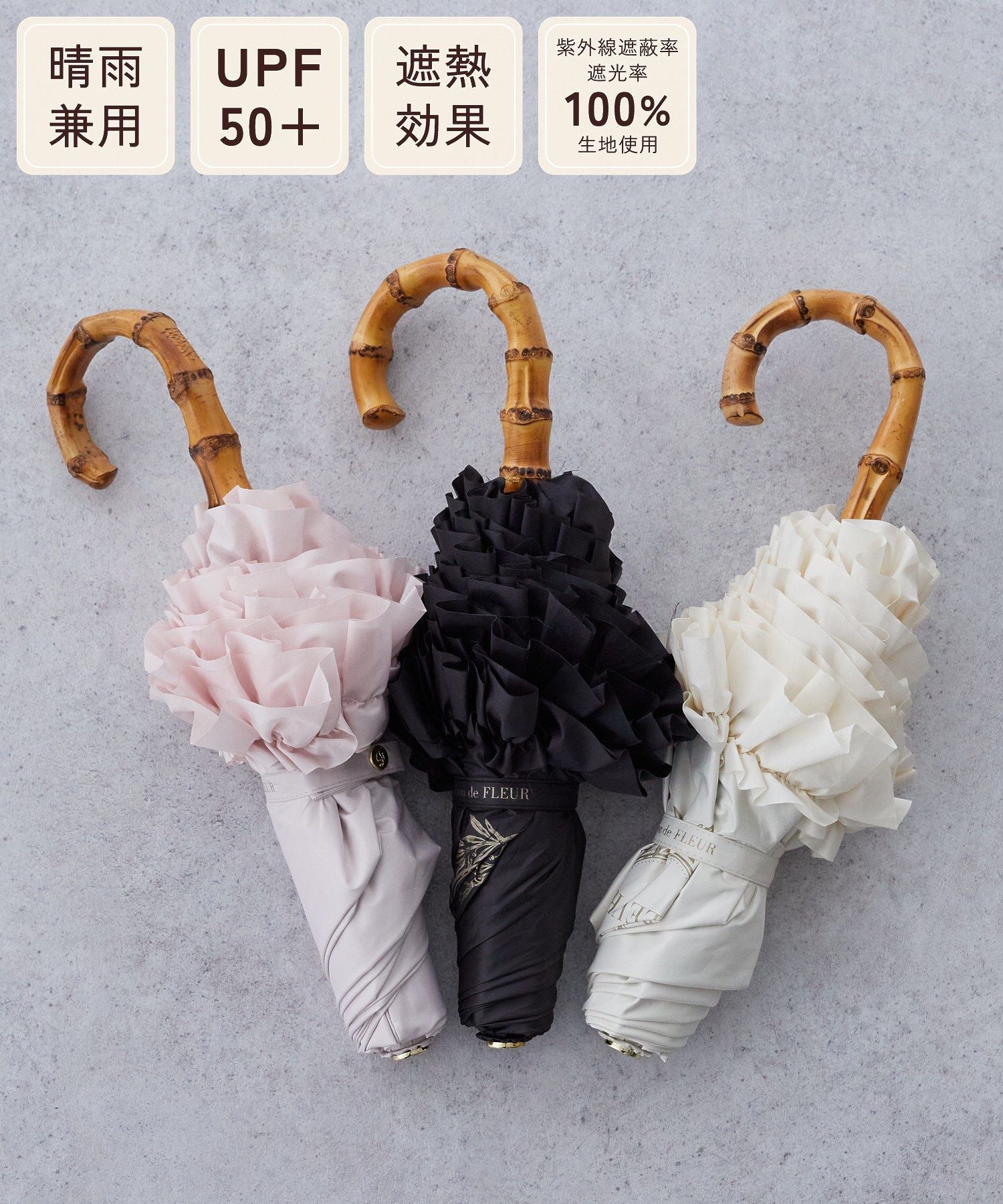 メゾン ド フルール Maison de FLEUR 遮光&UV CUT フリル折りたたみ傘 （ブラック） ブラック
