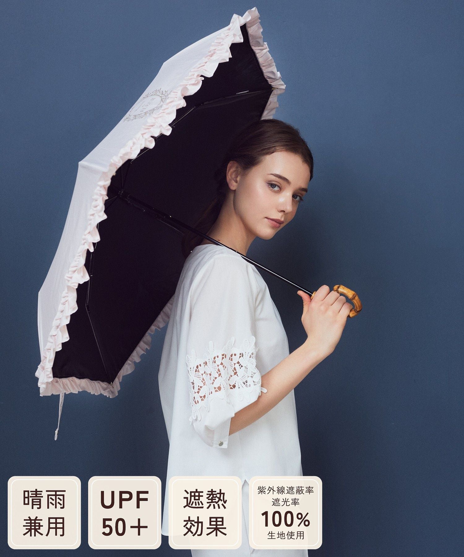 メゾン ド フルール Maison de FLEUR 遮光&UV CUT フリル折りたたみ傘 （ブラック） ブラック