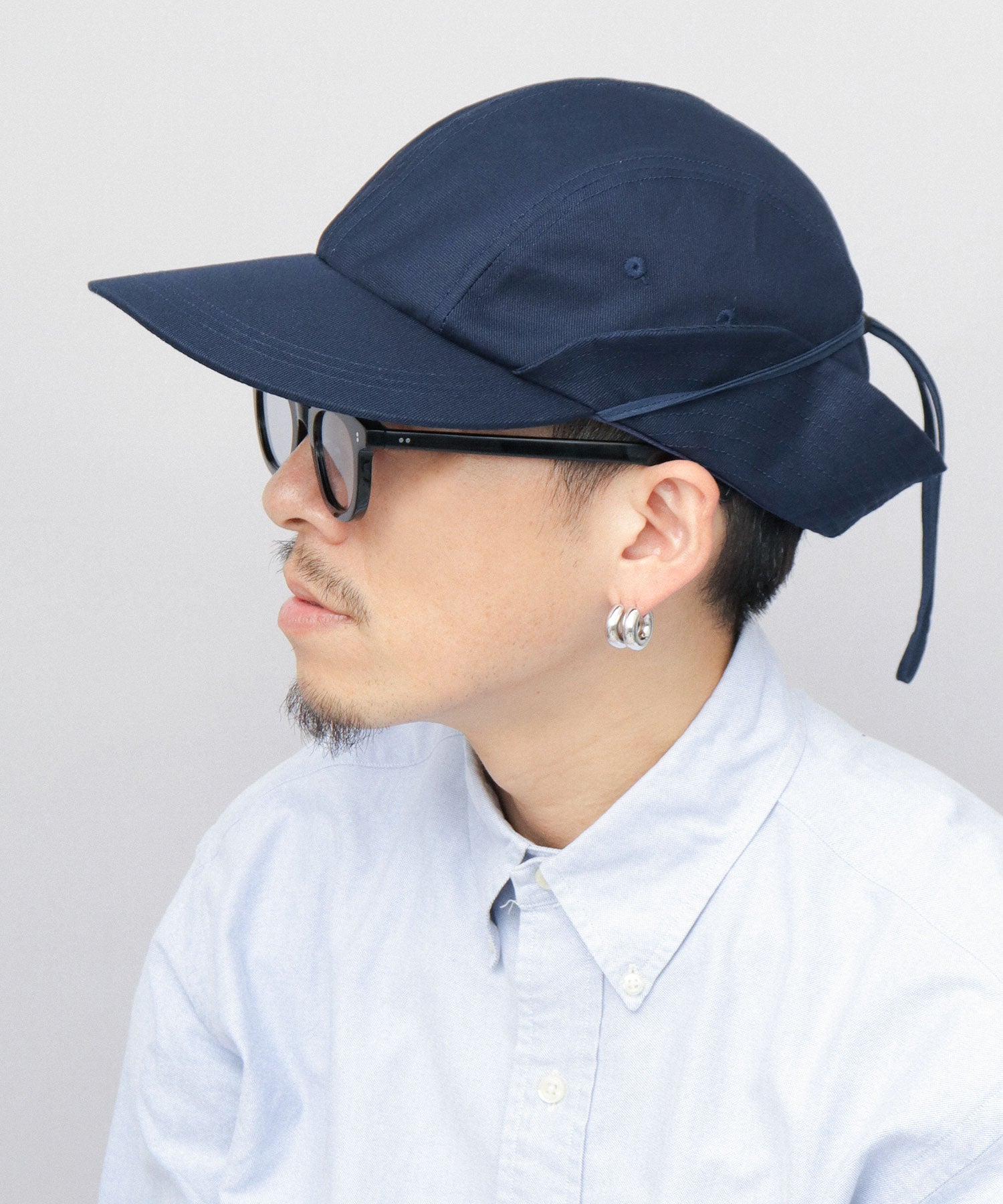 ミスターカバー Mr.COVER キャップ 帽子 サンシェード付き つば長め あご紐 2way ロングビル ハンターキャップ 無地,ネイビー