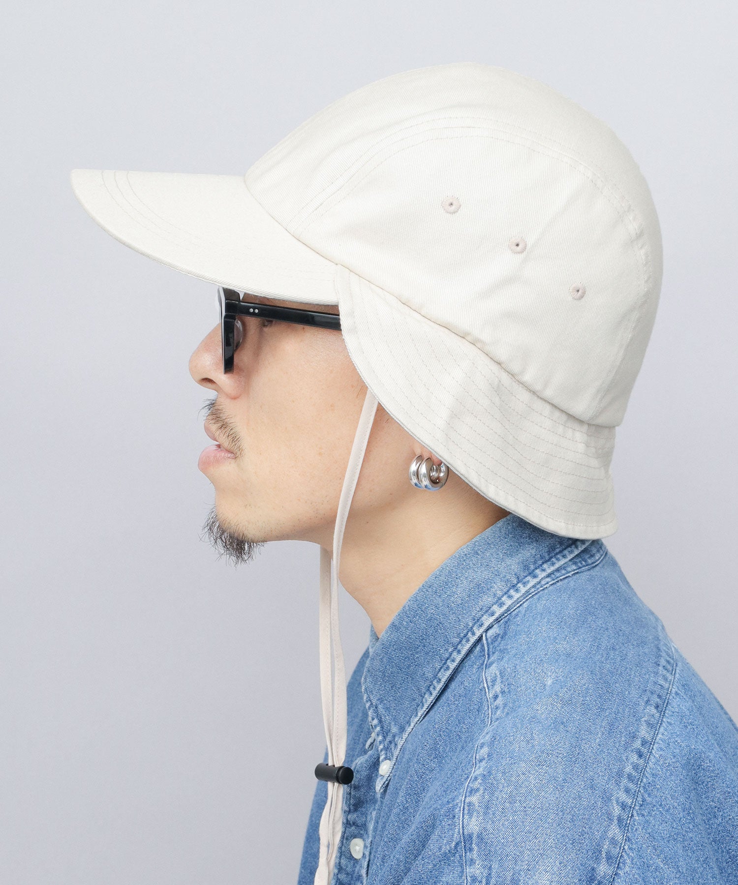ミスターカバー Mr.COVER キャップ 帽子 サンシェード付き つば長め あご紐 2way ロングビル ハンターキャップ 無地,オフ