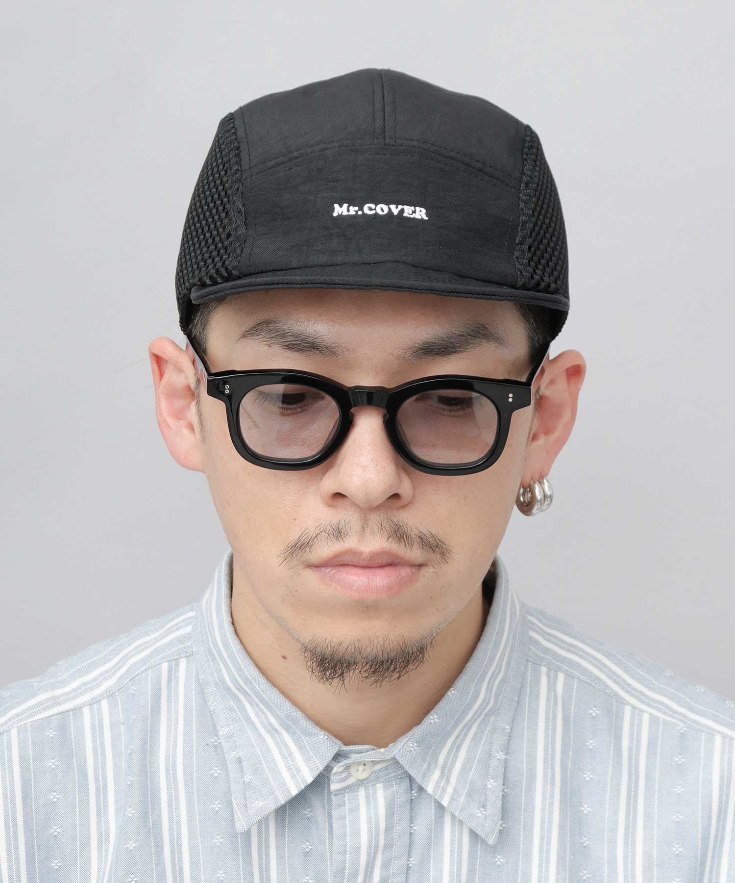 ミスターカバー Mr.COVER ムラ染風 撥水ナイロン メッシュ切替 ジェット アンパイアキャップ 接触冷感スベリ使用 （ブラック） ブラック