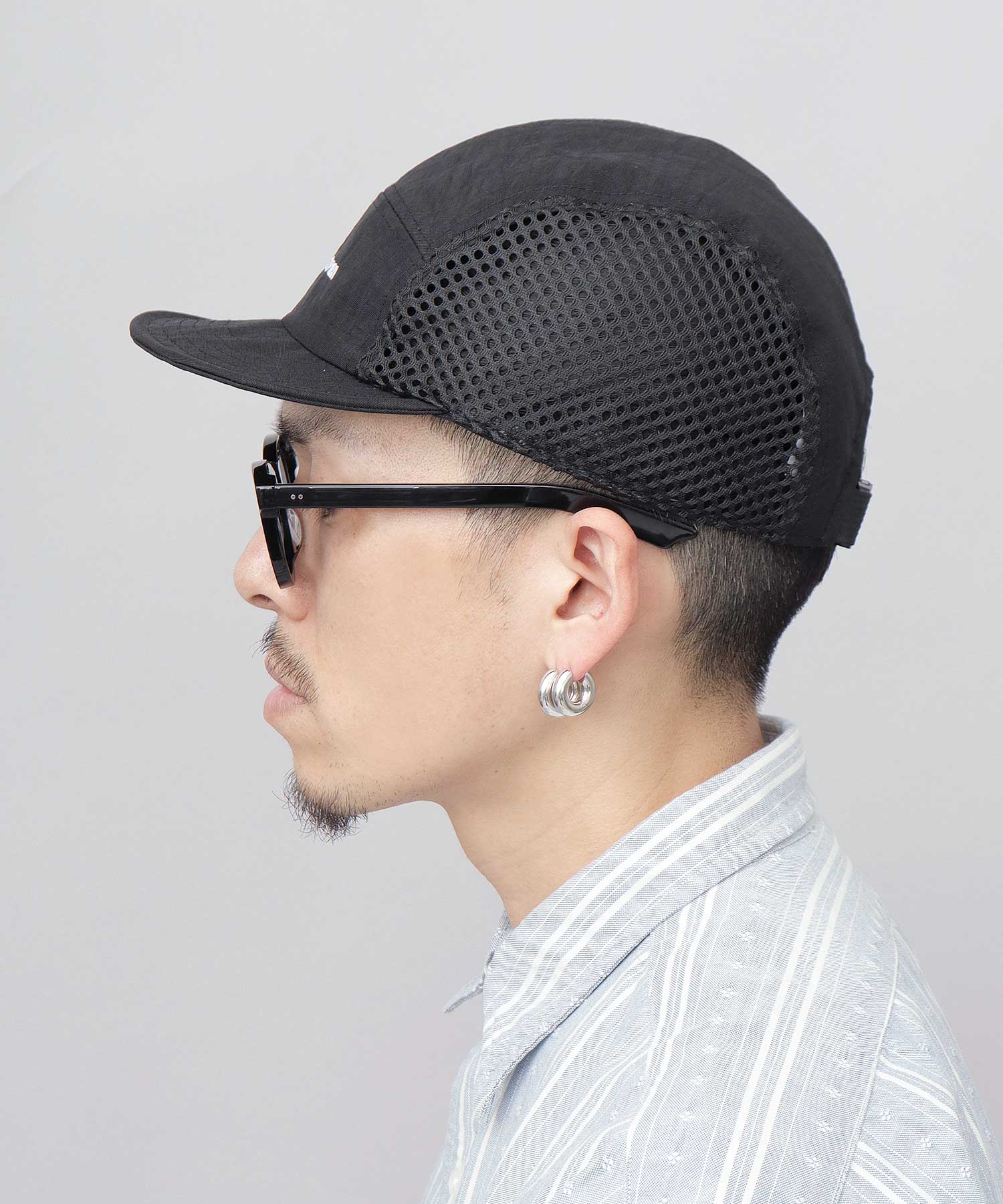 ミスターカバー Mr.COVER ムラ染風 撥水ナイロン メッシュ切替 ジェット アンパイアキャップ 接触冷感スベリ使用 （ブラック） ブラック