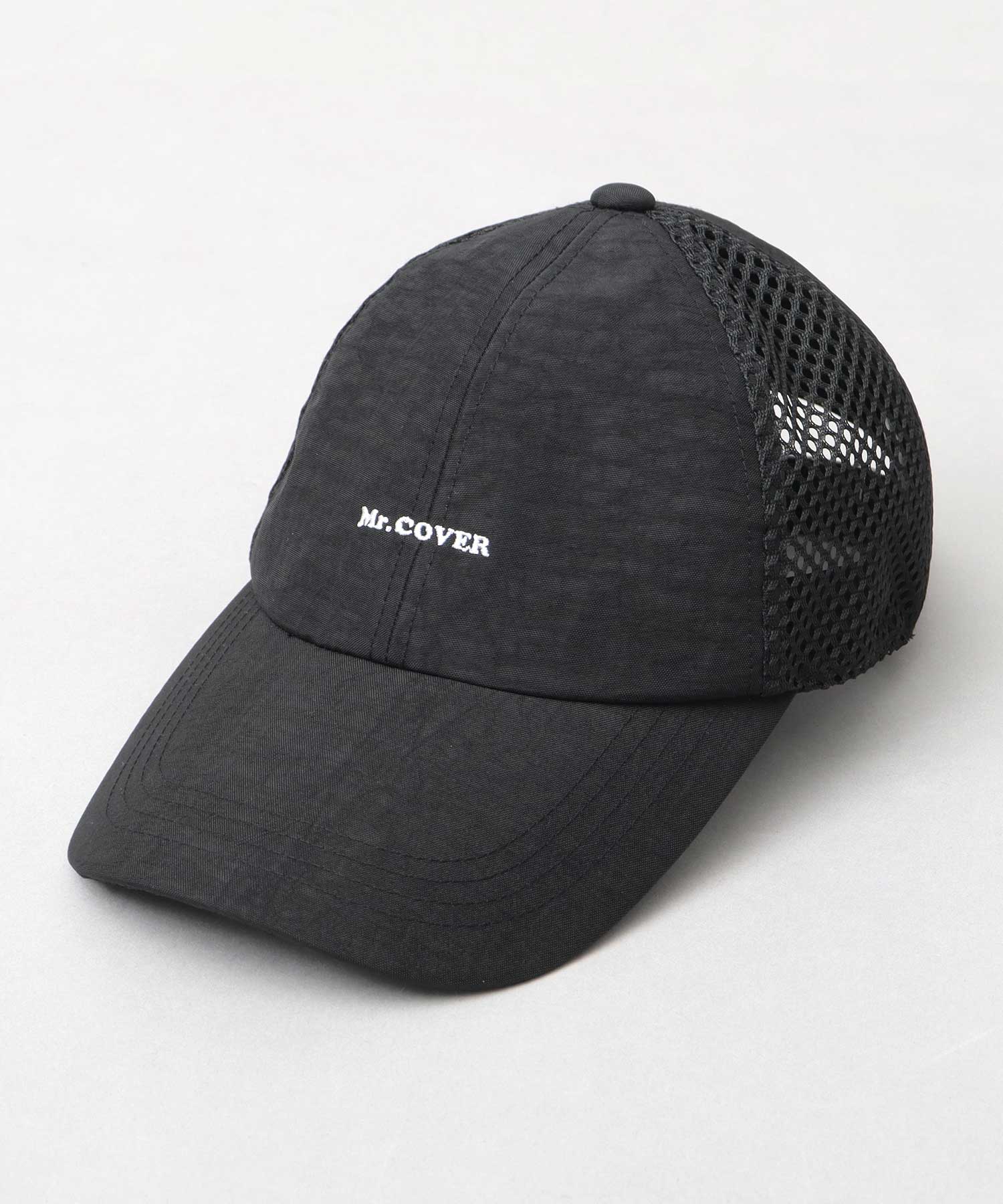 ミスターカバー Mr.COVER ムラ染風 撥水ナイロン メッシュ切替 ロングビルキャップ つば長 深め 接触冷感スベリ使用 （ブラック） ブラック