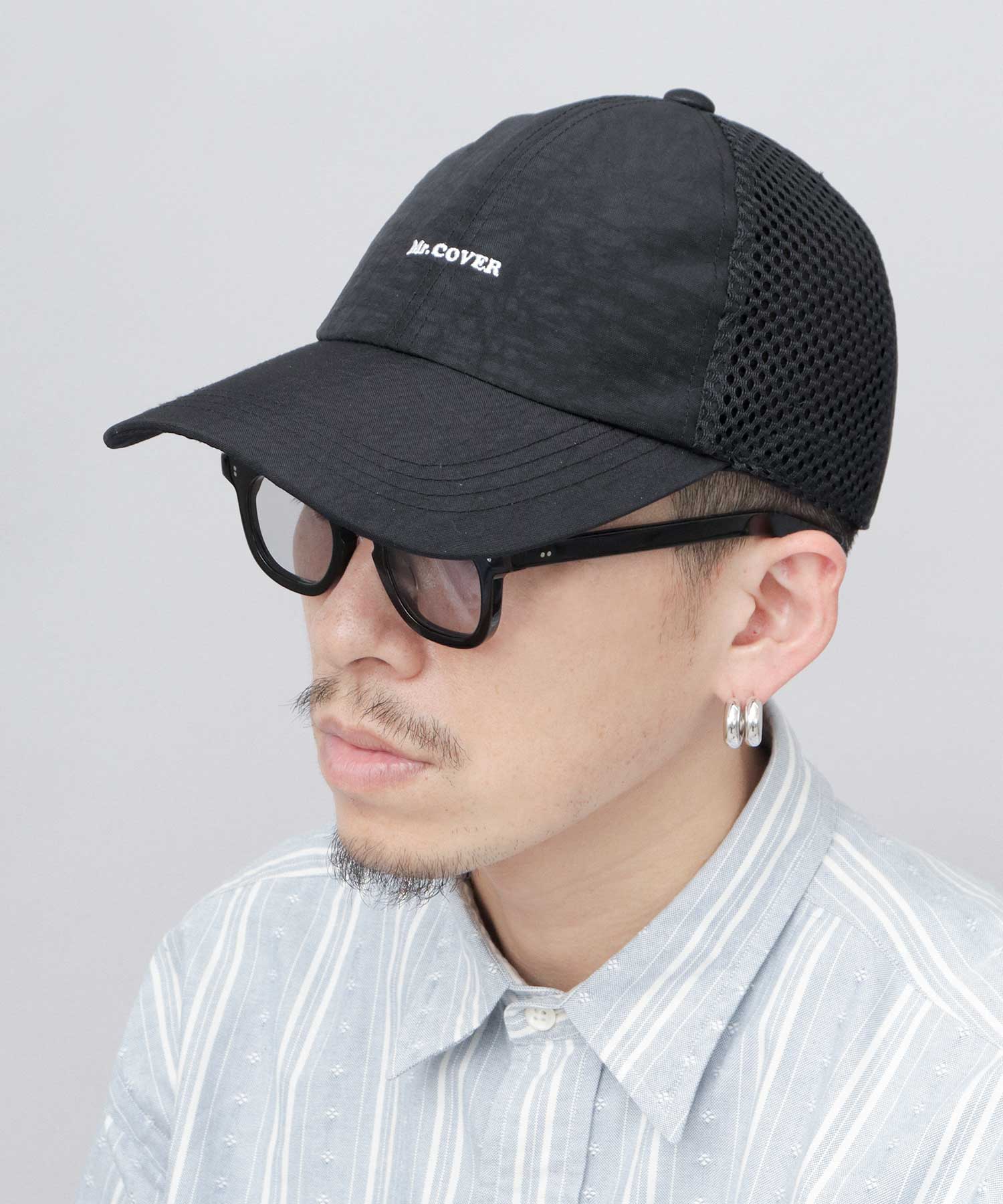 ミスターカバー Mr.COVER ムラ染風 撥水ナイロン メッシュ切替 ロングビルキャップ つば長 深め 接触冷感スベリ使用 （ブラック） ブラック
